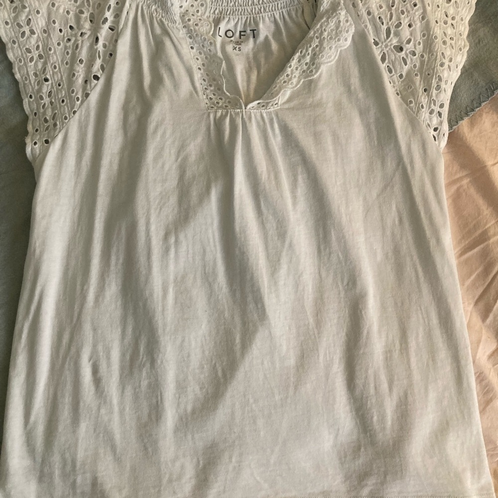 LOFT White Eyelet Sleeve Blouse